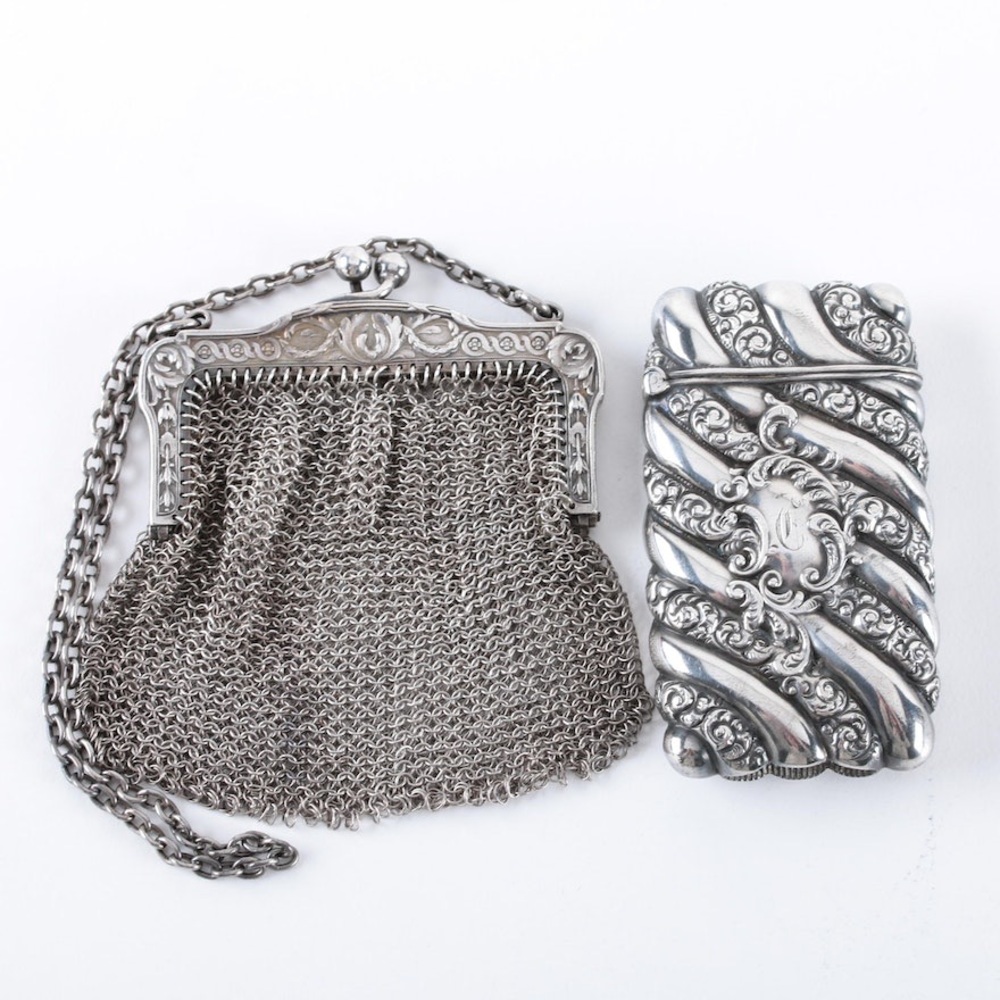 Vesta Match Case and Sterling Silver Framed Coin Purse